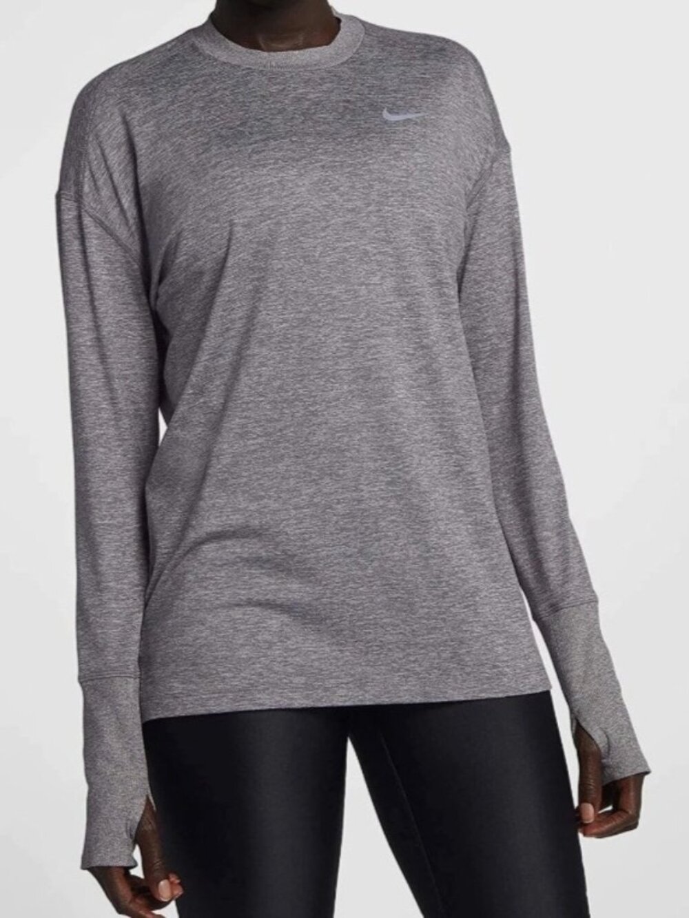 NWT Nike Dri-FIT Running Gray Long Sleeve Thumbhole Top Women's M - $55 MSRP - Picture 9 of 10